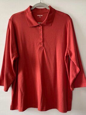 Lands' End Womens Dark Red 3/4 Sleeve Feminine Fit Polo Shirt Size 1X (16/18W)